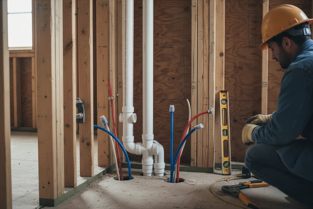 Drain and supply rough-in during Leak Detection in Cannon Afb