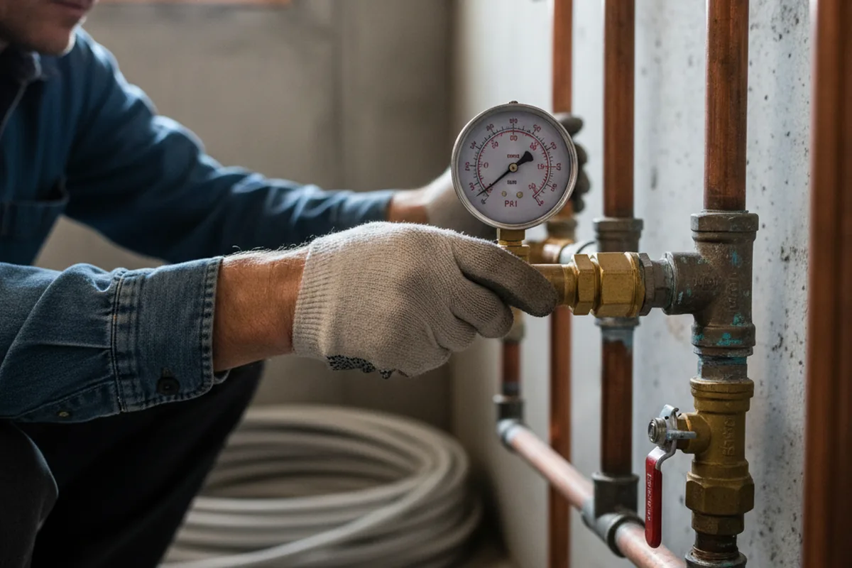 Pressure testing a repaired line during Water Line Repair in Cannon Afb